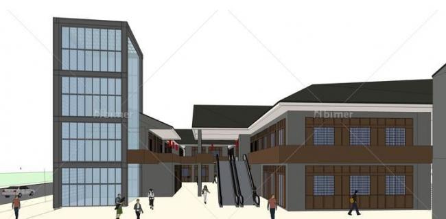 Sketchup商业模型|多层商业街，仿古，沿街商业，新中式风格