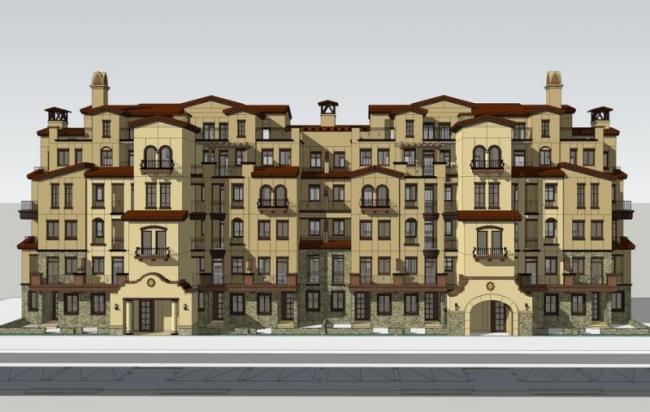 Sketchup住宅模型|地中海风情洋房，多层住宅，古典风格，居住建筑