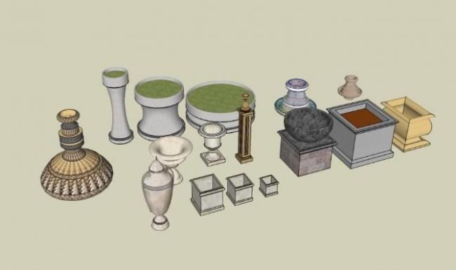 Sketchup素材模型|陶罐花钵素材组件
