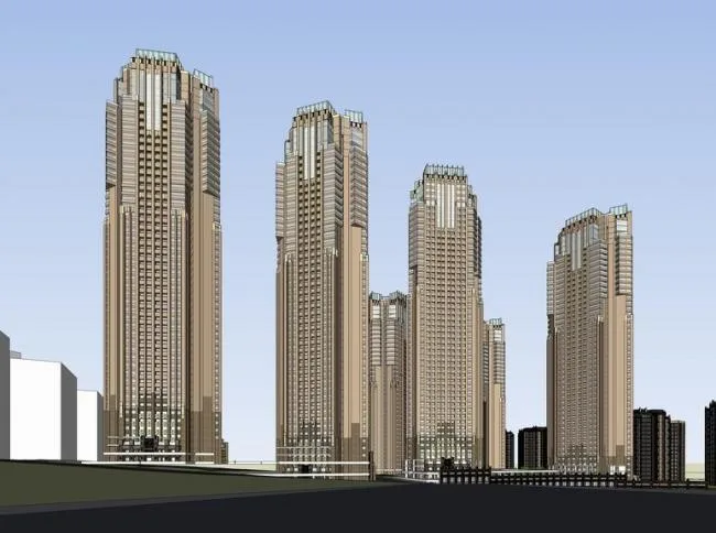 Sketchup住宅模型|超高层住宅，现代风格，居住建筑