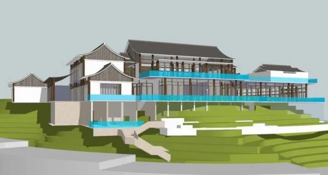 Sketchup酒店模型|多层山地酒店，中式风格