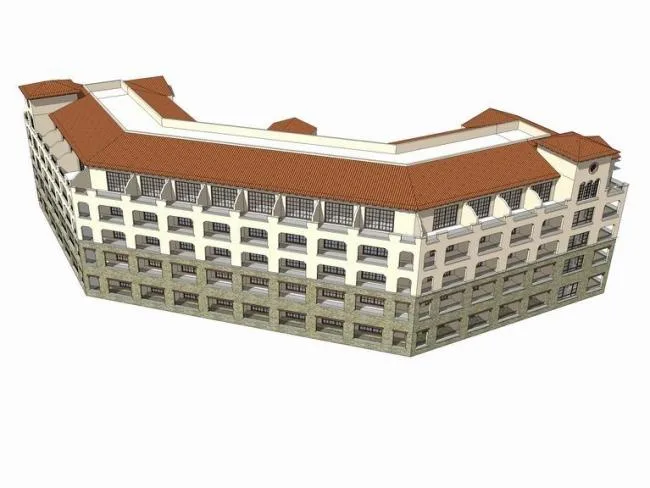 Sketchup酒店模型|多层公寓酒店，西班牙风格，古典风格
