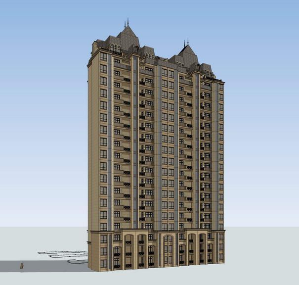 Sketchup住宅模型|高层住宅，法式古典风格，居住建筑