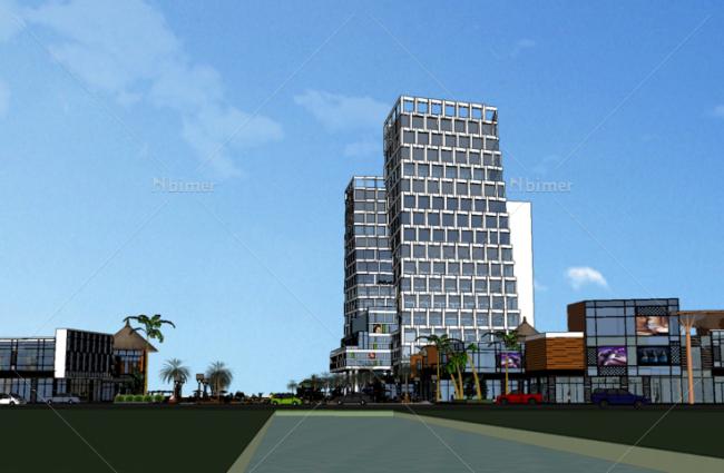 Sketchup综合体模型|多高层混合商业综合体，高层住宅公寓，滨河，现代风格，奥特莱斯