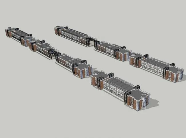 Sketchup商业模型|多层商业街，现代风格