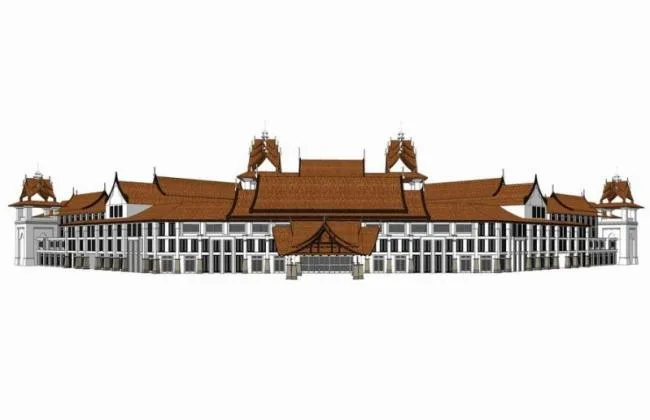 Sketchup酒店模型|多层酒店，东南亚风格，云南酒店，泰式，古典风格