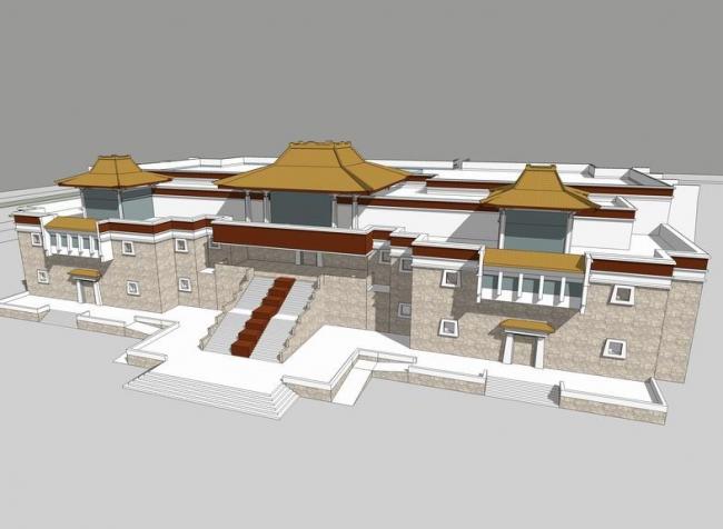 Sketchup文化模型|多层博物馆，藏式风格，文化建筑