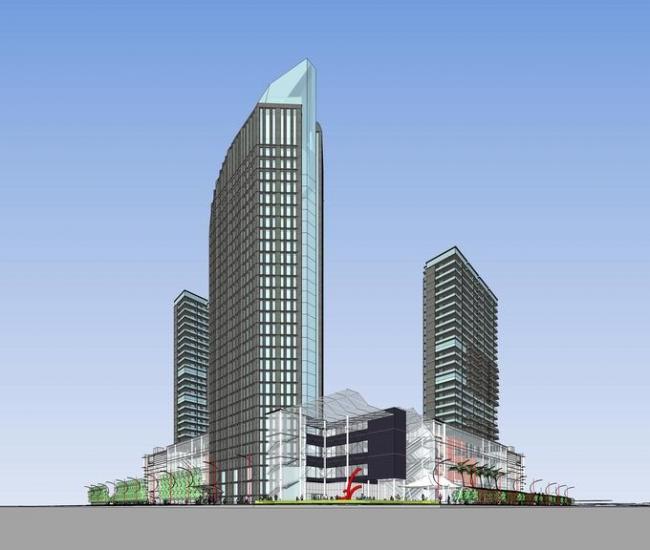 Sketchup综合体模型|多层高层混合商业综合体，高层办公楼，现代风格