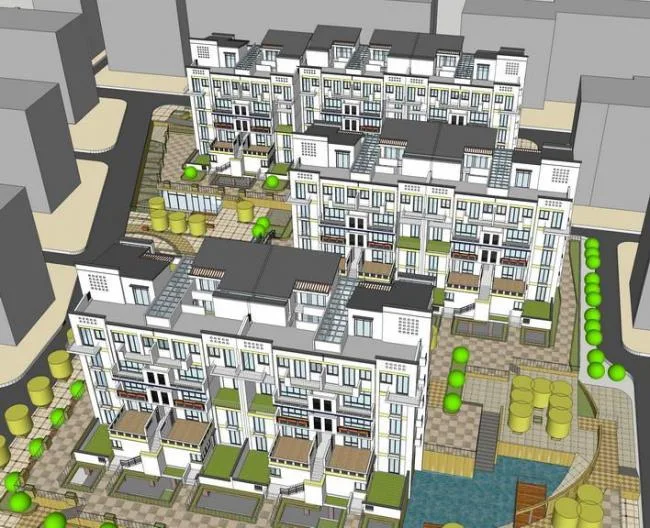 Sketchup住宅模型|多层住宅，居住建筑，新中式风格