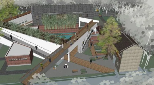 Sketchup文化模型|多层游客中心，新中式风格，文化建筑