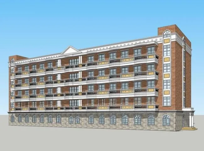 Sketchup酒店模型|多层商务酒店，简欧式风格，古典风格