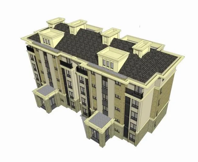 Sketchup住宅模型|简法式多层住宅，古典风格，居住建筑