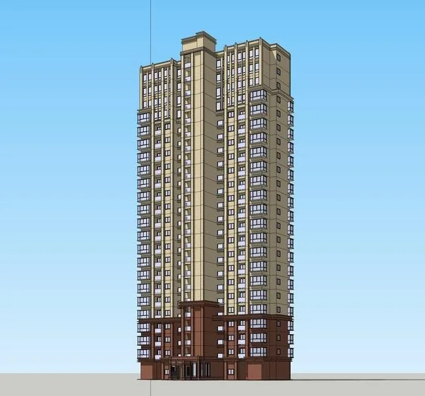 Sketchup住宅模型|高层住宅，新古典风格，居住建筑