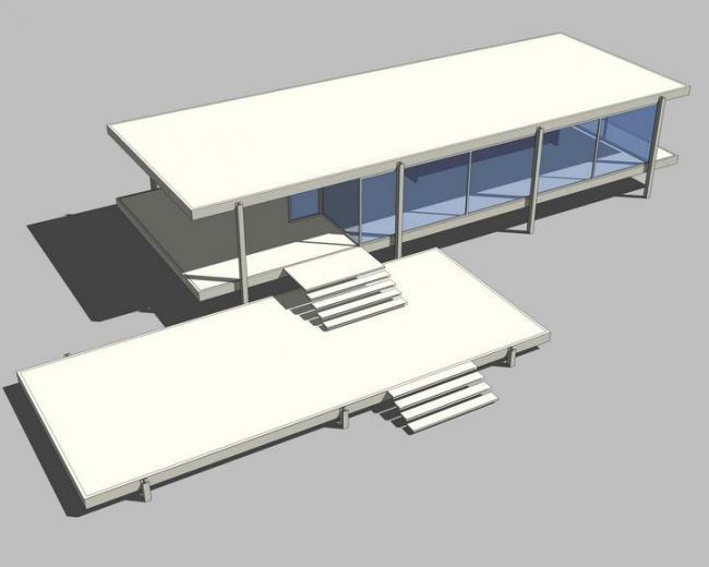 Sketchup住宅模型|法恩斯沃斯住宅，多层住宅，居住建筑，现代风格