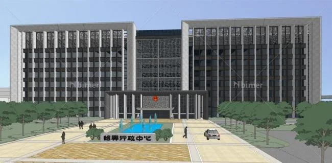 Sketchup办公模型|多层办公政府大楼，现代风格，景观设计，水景，新中式风格