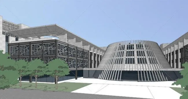 Sketchup办公模型|多层办公政府大楼，现代风格，景观设计，水景，新中式风格