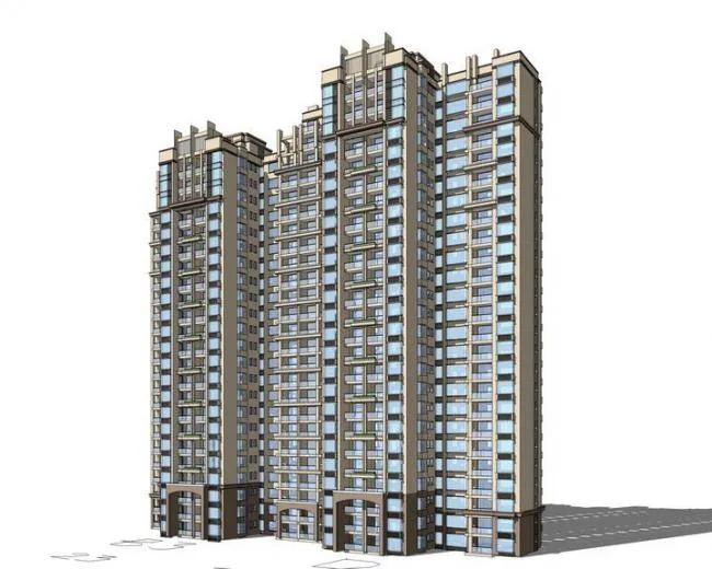 Sketchup住宅模型|高层住宅，居住建筑，新古典风格