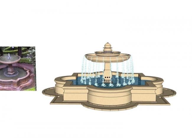 Sketchup素材模型|欧式水池喷泉模型素材组件