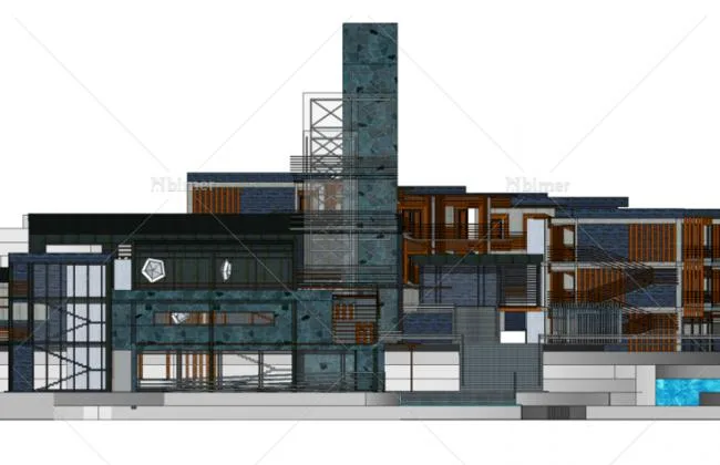 Sketchup酒店模型|多层酒店，山地旅馆，现代风格