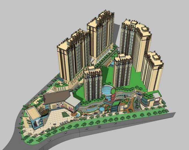 Sketchup住宅模型|高层住宅小区，居住建筑，新古典风格