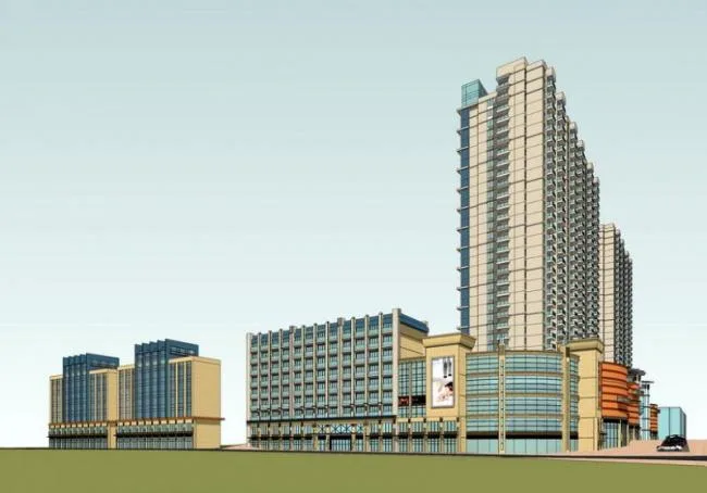 Sketchup住宅模型|高层住宅，底层商业，商业裙房，现代风格
