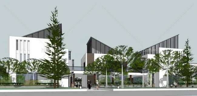 Sketchup商业模型|多层美食步行街商业街，新中式风格