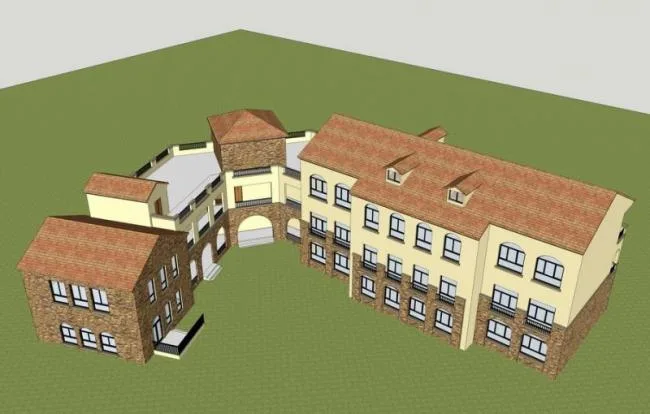 Sketchup住宅模型|多层住宅，西班牙古典风格，居住建筑