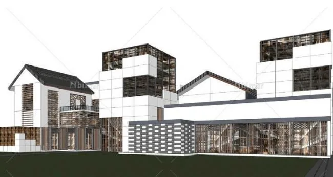 Sketchup商业模型|多层商业街，新中式风格