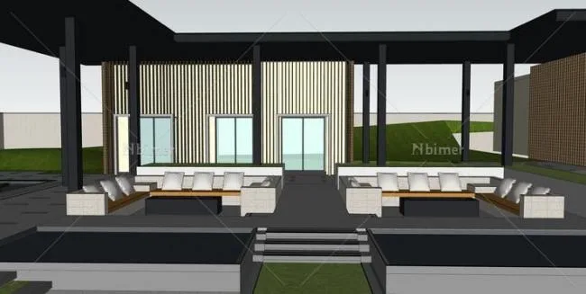 Sketchup商业模型|多层商业售楼处，庭院，新中式风格