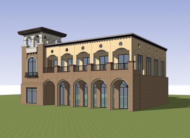 Sketchup文化模型|多层公园建筑，古典风格