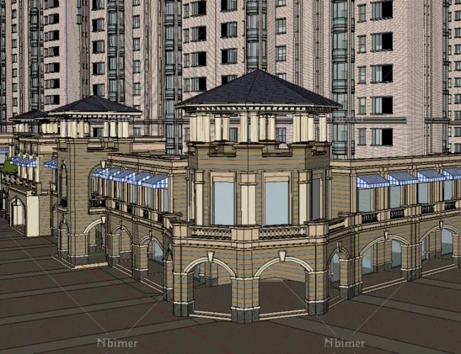 Sketchup住宅模型|高层住宅，底商，欧式古典风格，居住建筑