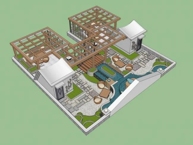 Sketchup景观模型|屋顶花园，现代风格