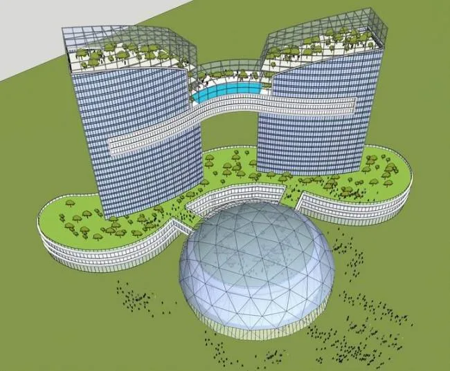 Sketchup文化模型|高层办公楼，多层剧院，现代风格，文化建筑
