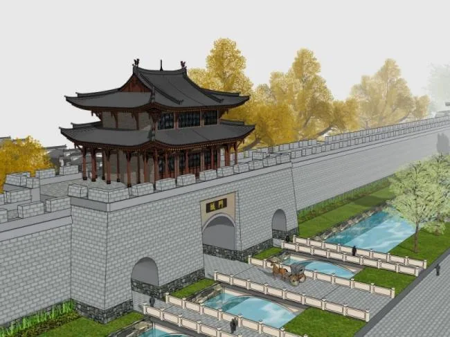 Sketchup景观模型|城墙景观，中式风格，古建