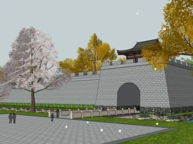 Sketchup景观模型|城墙景观，中式风格，古建