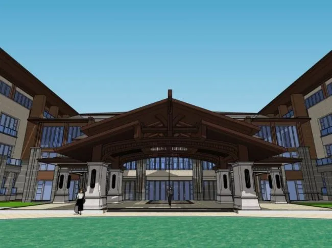 Sketchup酒店模型|多层酒店，中式风格