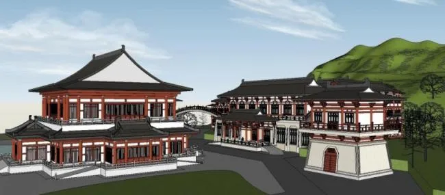 Sketchup古建筑模型|多层私人会所，中式风格，商业，古建