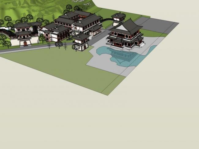 Sketchup古建筑模型|多层私人会所，中式风格，商业，古建