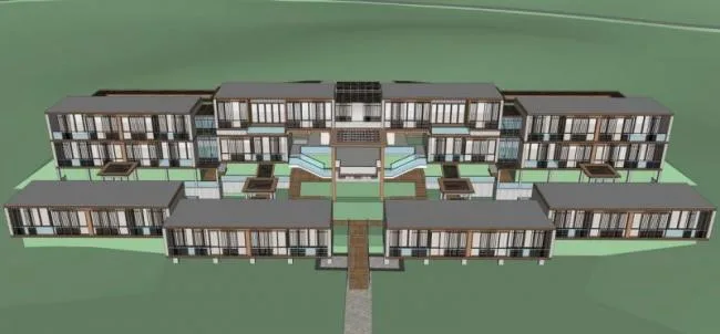 Sketchup酒店模型|多层度假村酒店，新中式风格