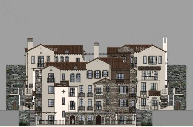 Sketchup住宅模型|小高层住宅，英式古典风格，居住建筑