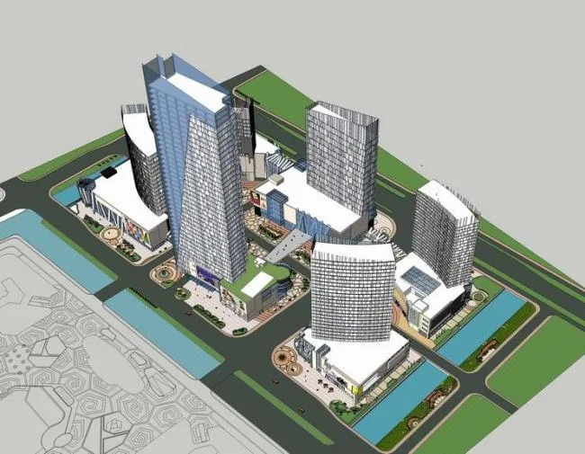 Sketchup综合体模型|多高层商业综合体，超高层办公楼，现代风格