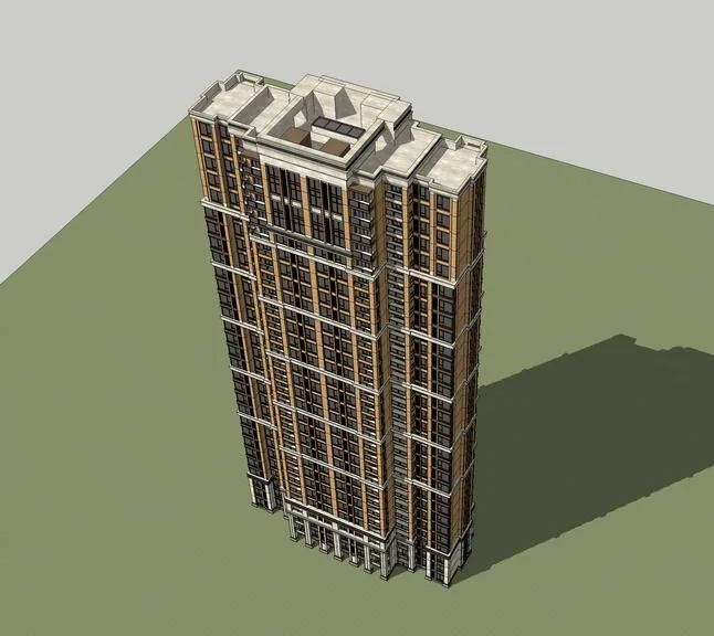 Sketchup住宅模型|高层住宅，新古典风格，居住建筑