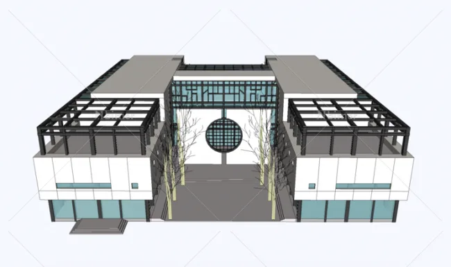 Sketchup文化模型|多层档案馆，图书馆，博物馆，新中式风格，文化建筑