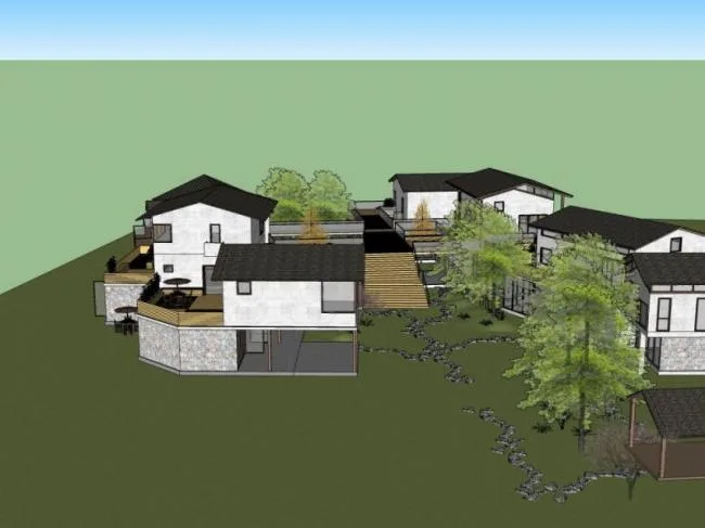 Sketchup住宅模型|多层农家乐民宿，中式风格