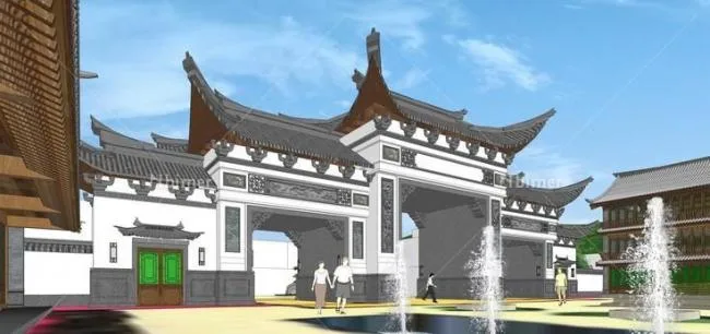 Sketchup小品模型|门楼入口，公共建筑，中式风格
