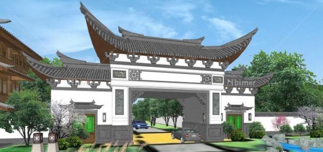 Sketchup小品模型|门楼入口，公共建筑，中式风格