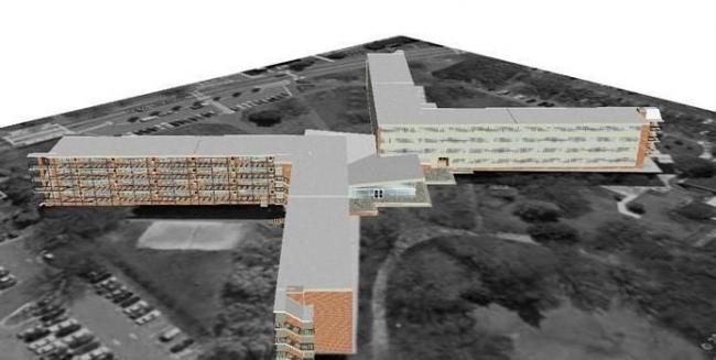 Sketchup学校模型|多层十字形联排教学楼，学校教育校园，现代风格