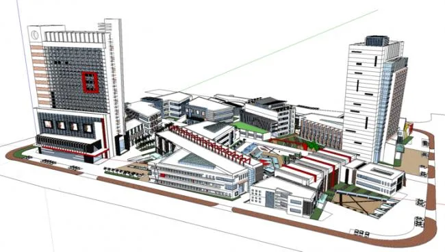 Sketchup综合体模型|多层高层混合城市综合体，商业步行街，购物中心，酒店，现代风格