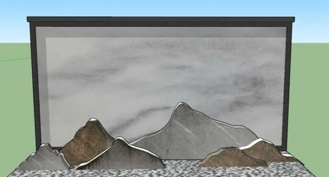 Sketchup素材模型|片山景墙景观墙模型素材组件