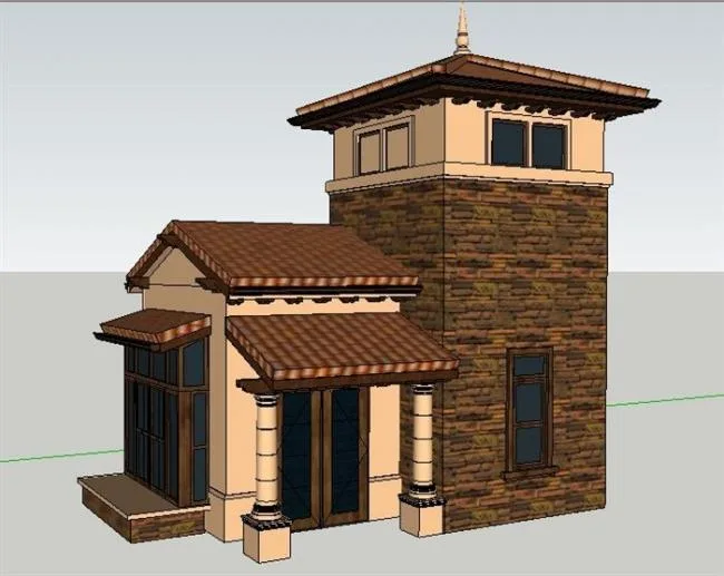 Sketchup小品模型|欧式岗亭塔楼模型素材组件，古典小品